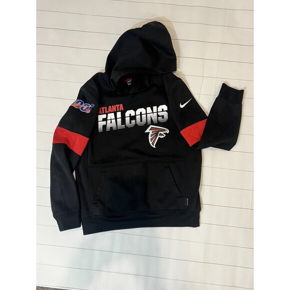Nike Atlanta Falcons DriFit Hoodie Sz Youth Medium Black Red Pullover NFL 100 Yr - Picture 1 of 5